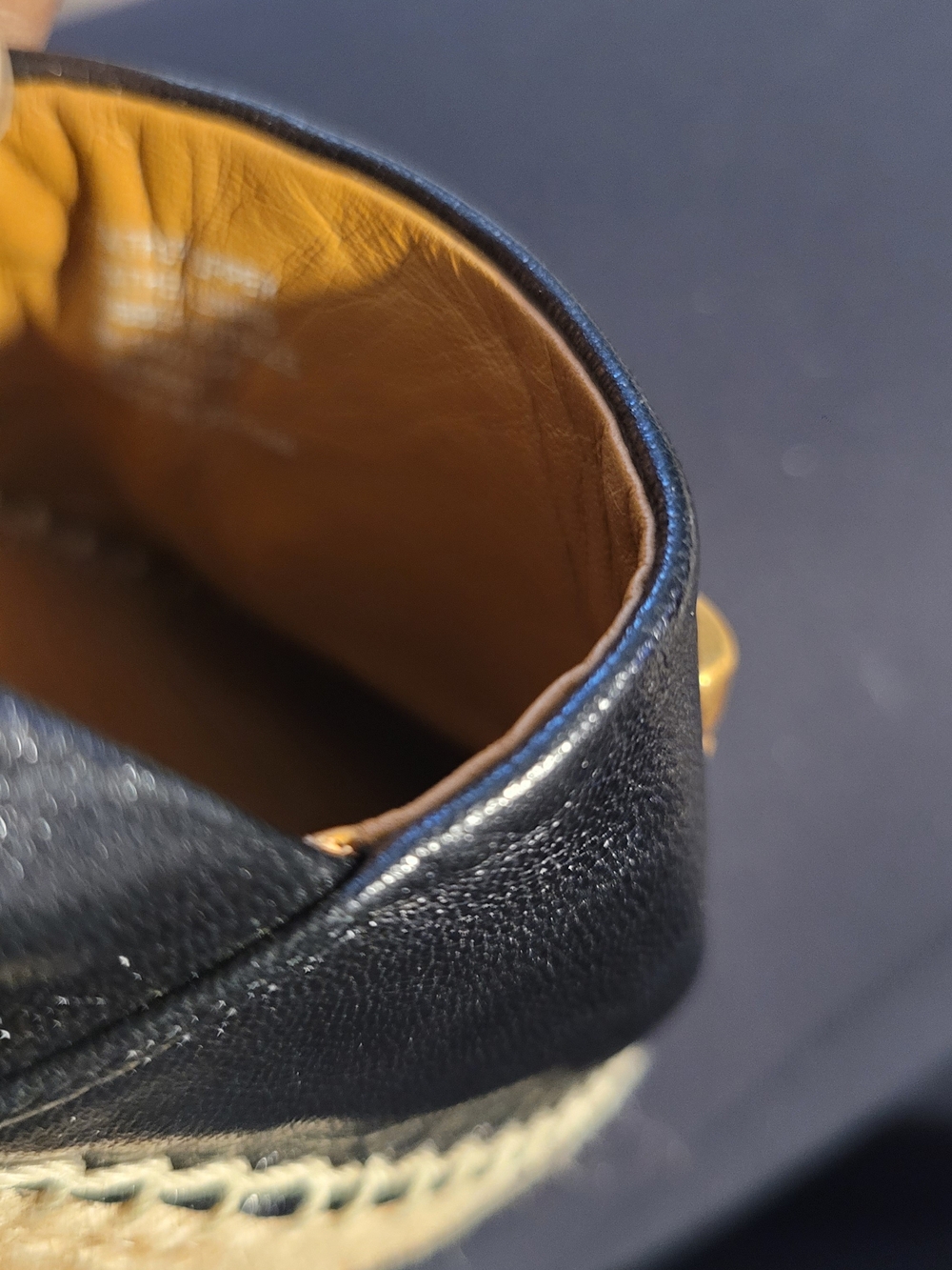 Tory Burch Black Leather Espadrille Flats with Gold Logo - Picture 6 of 13